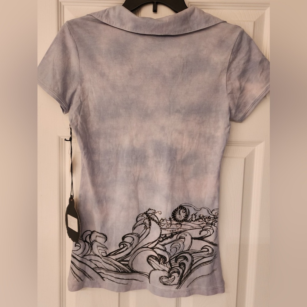 Key Closet Dragon Fine Jersey Polo Crystal Women’s Purple Shirt Size Medium - Picture 4 of 14